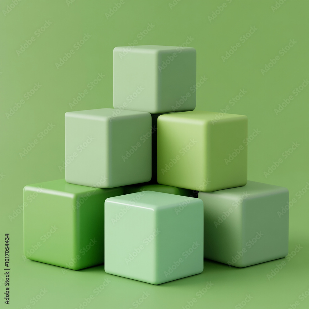 A pyramid of green 3 d cubes. A pyramid of green 3 d cubes.