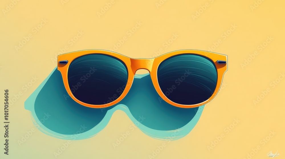 Minimalist Anime Vector Illustration of Sunglasses in Adobe Illustrator Style with Fun and Playful Color Palette on Clean Background