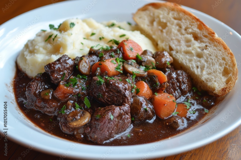 Gourmet Beef Bourguignon with Red Wine Sauce and Buttery Mashed Potatoes Gourmet Beef Bourguignon with Red Wine Sauce and Buttery Mashed Potatoes