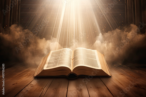 Sacred Bible with a magical light