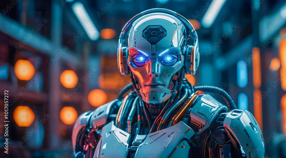 AI-generated image of an ultra-modern robot designed with advanced futuristic materials and cutting-edge technology, with glowing neon lights and state-of-the-art sensors AI-generated image of an ultra-modern robot designed with advanced futuristic materials and cutting-edge technology, with glowing neon lights and state-of-the-art sensors