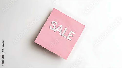 White 'SALE' Text on a Light Pink Square Paper Note. White Background with Copy Space