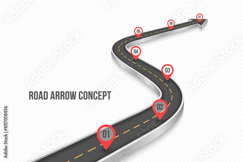 Winding 3d road infographic concept on a white background. Timeline template.