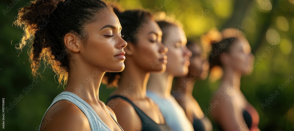 Diverse Group Practicing Outdoor Yoga for Mental and Physical Health Serenity Diverse Group Practicing Outdoor Yoga for Mental and Physical Health Serenity