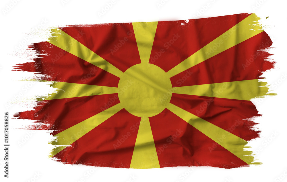 Flag of North Macedonia with fabric texture