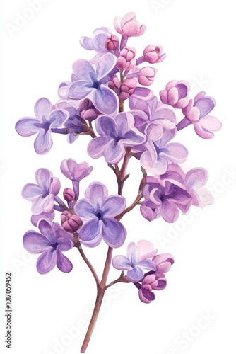 Lilac flower bouquet, white isolate background