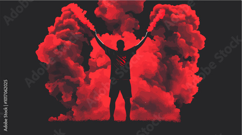 Vector illustration Football fan. Ultras. Revolution. Riot. Protest.