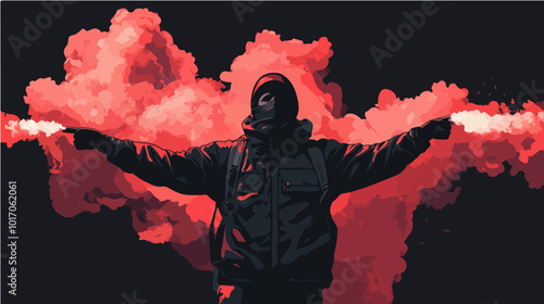 Vector illustration Football fan. Ultras. Revolution. Riot. Protest.