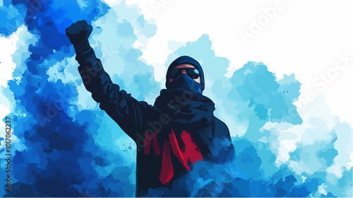 Vector illustration Football fan. Ultras. Revolution. Riot. Protest.