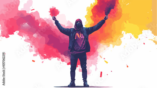 Vector illustration Football fan. Ultras. Revolution. Riot. Protest.