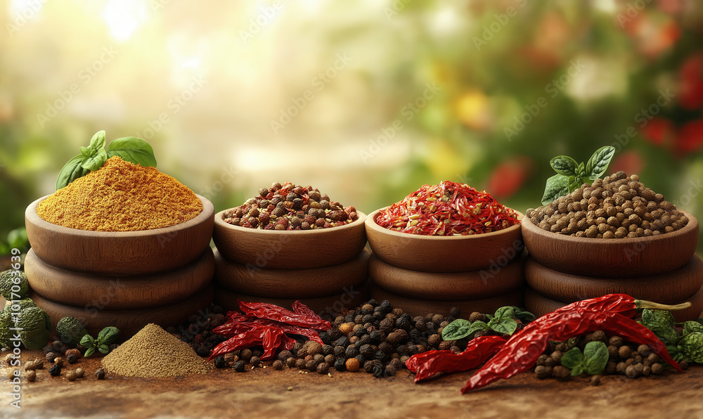 Fototapeta premium Fresh spices and herbs for food on table.
