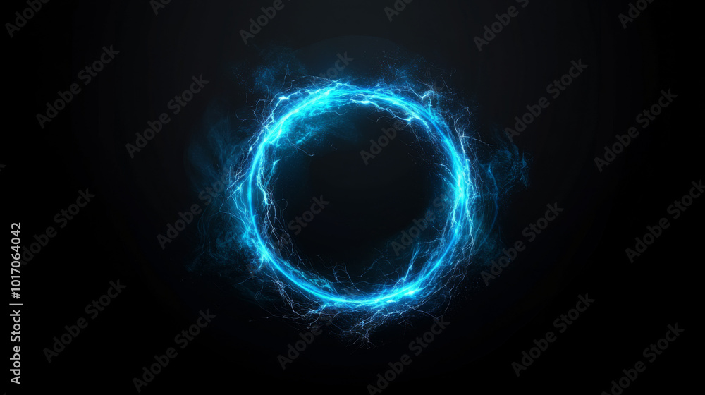 Fototapeta premium A vibrant blue ring of light energy glows in the darkness, creating a captivating visual effect.