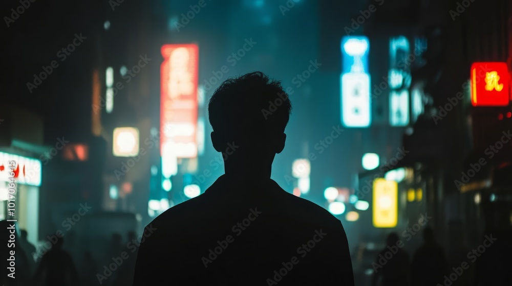 Shadows of the City: Aesthetic Noir Photograph of a Mysterious Figure in Dark Alley of Vibrant Urban Street - Cinematic Contrast of Lights and Shadows Shadows of the City: Aesthetic Noir Photograph of a Mysterious Figure in Dark Alley of Vibrant Urban Street - Cinematic Contrast of Lights and Shadows
