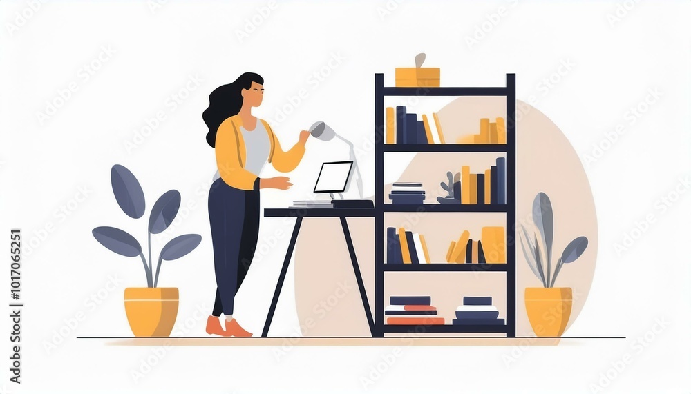 Woman adjusting lamp at desk Woman adjusting lamp at desk