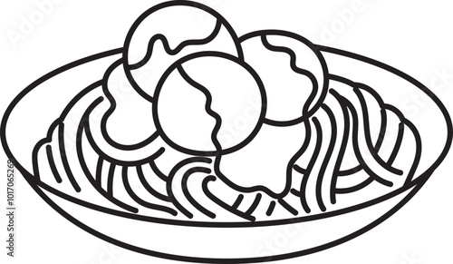 spaghetti and meatballs italian food outline clipart