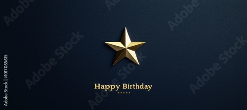 Minimalist Happy Birthday Card with Gold Foil Star on Navy Blue Background for Elegant Celebrations