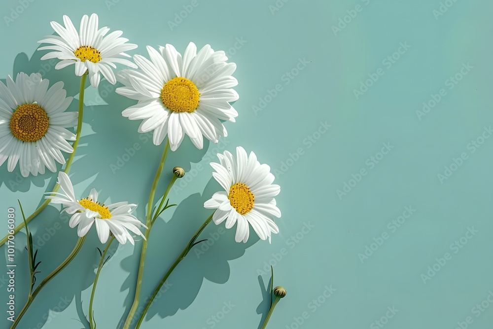 Fresh Daisies on a Soft Blue Background Fresh Daisies on a Soft Blue Background