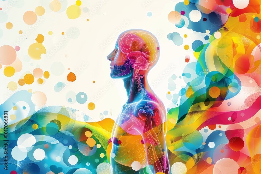 Vibrant human anatomy with abstract neural connections Vibrant human anatomy with abstract neural connections