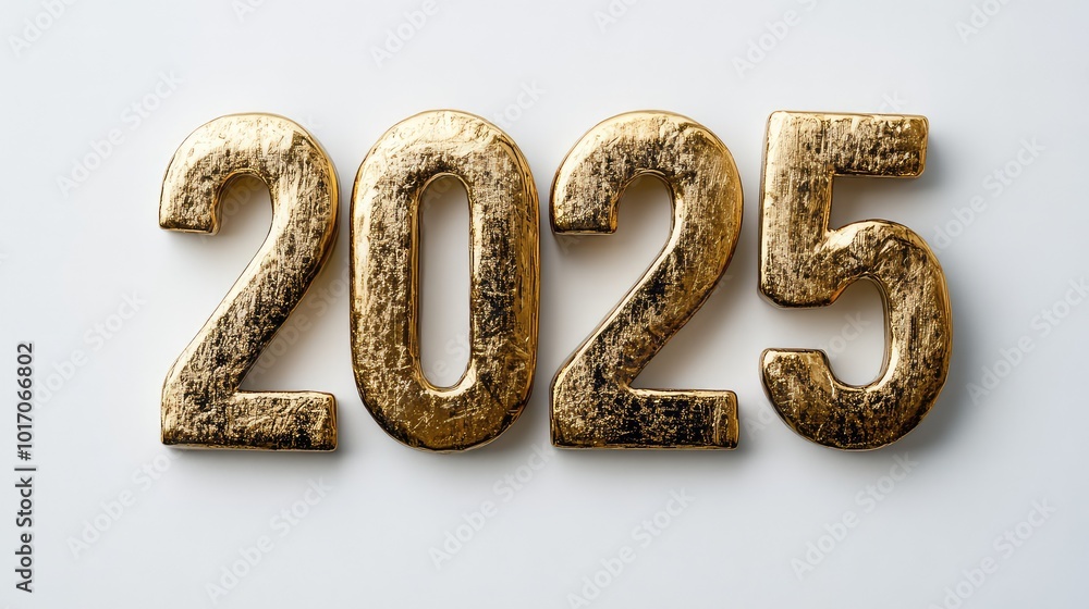 Elegant 3D Golden Numbers ‘2025’ on a Pristine White Background, Minimalist Rendering for Modern and Sophisticated Design Concepts Elegant 3D Golden Numbers ‘2025’ on a Pristine White Background, Minimalist Rendering for Modern and Sophisticated Design Concepts