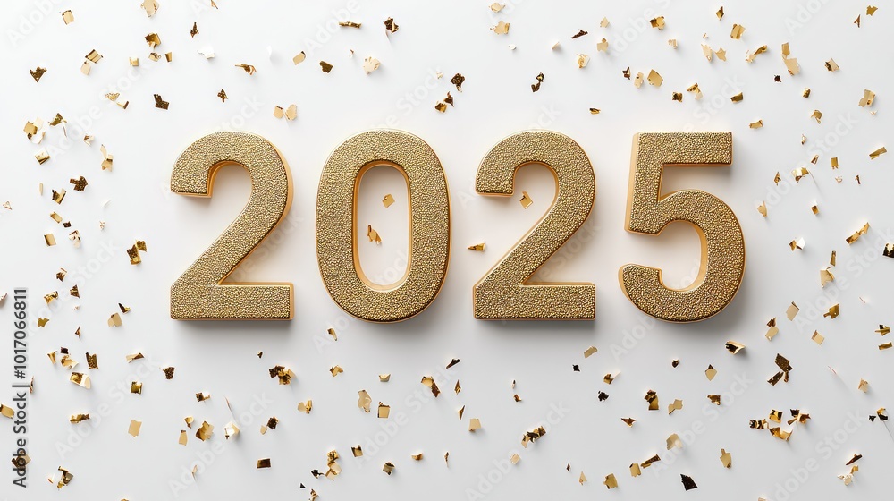 Elegant 3D Golden Numbers ‘2025’ on a Pristine White Background, Minimalist Rendering for Modern and Sophisticated Design Concepts Elegant 3D Golden Numbers ‘2025’ on a Pristine White Background, Minimalist Rendering for Modern and Sophisticated Design Concepts