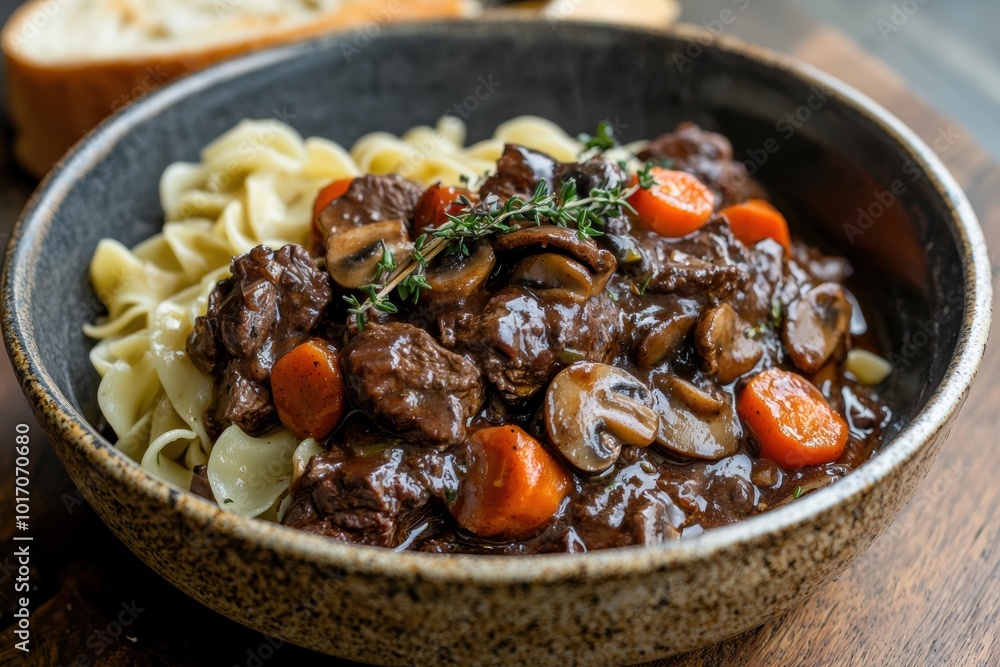 Rustic Beef Bourguignon with Mushrooms and Carrots in Rich Red Wine Sauce for Gourmet Dining Rustic Beef Bourguignon with Mushrooms and Carrots in Rich Red Wine Sauce for Gourmet Dining