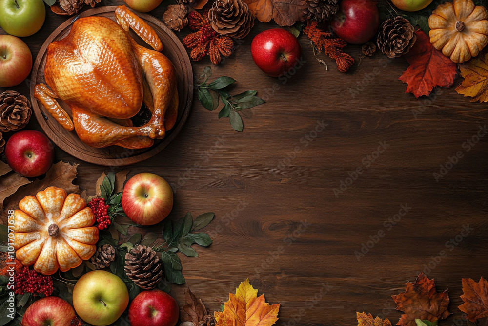 top view of a thanksgiving turkey on rustic wooden table with copy space
top view of a thanksgiving turkey on rustic wooden table with copy space