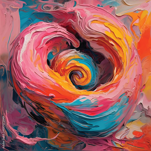 A colorful painting of a heart with the word love on it