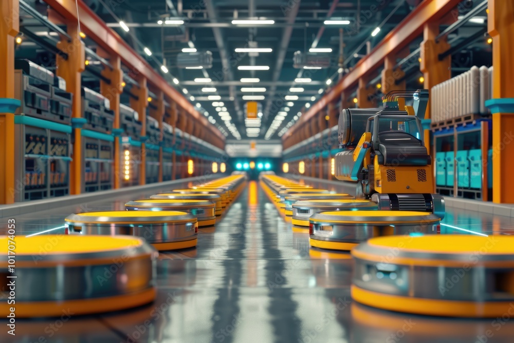 Factory 4.0 Robots in Smart Warehouse for Manufacturing. Factory 4.0 Robots in Smart Warehouse for Manufacturing.