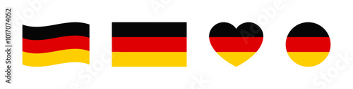 German Flag Icon Set. Flag of Germany Vector Illustration. German Flag in Heart, Circle, Waving