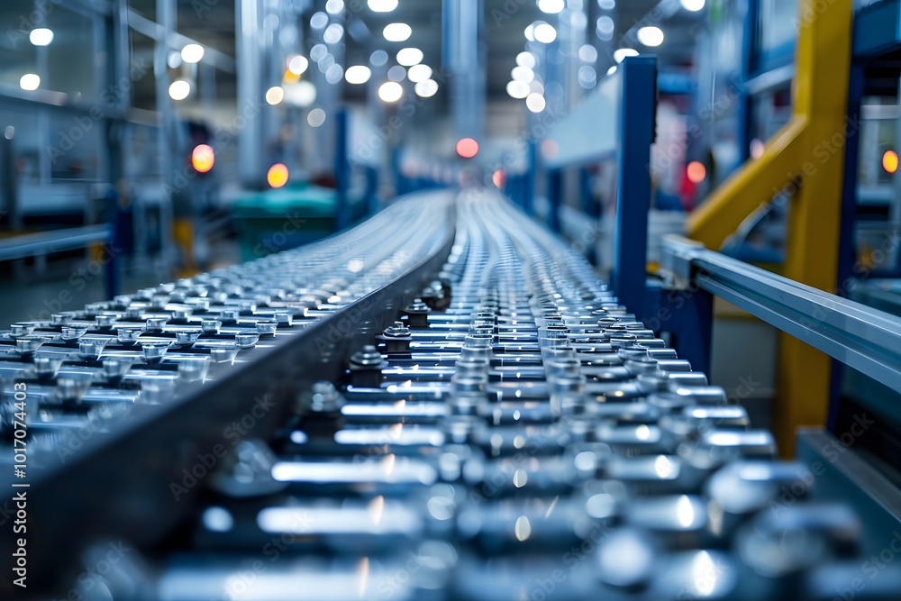 Automated Production Line with Bottles on Conveyor Belt in a Modern Factory Automated Production Line with Bottles on Conveyor Belt in a Modern Factory