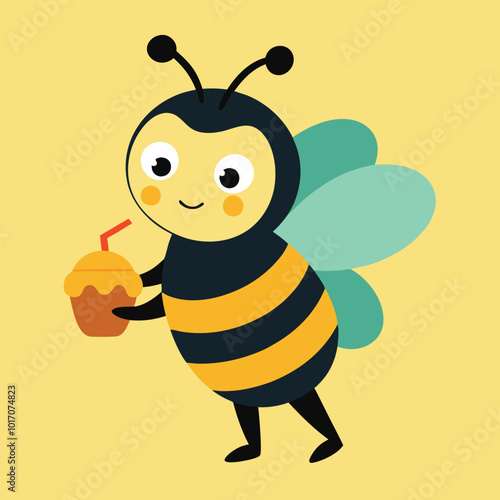 Cartoon illustration, bee holding honey 