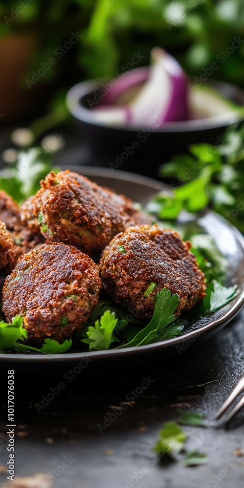Delicious homemade falafel balls served on a bed of fresh greens Delicious homemade falafel balls served on a bed of fresh greens