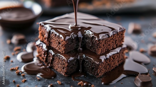 Decadent chocolate cake with rich ganache drizzled in a cozy kitchen