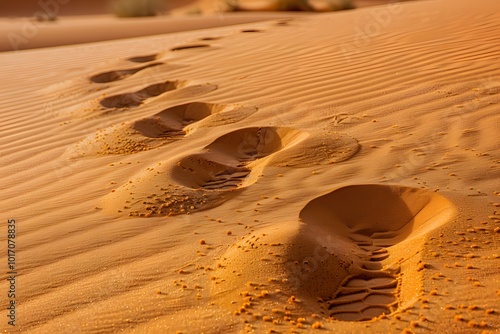 Tranquil Footprints in the Golden Sands of a Desert photo