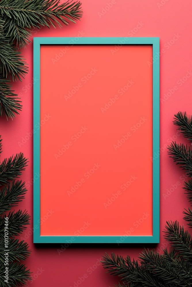 Festive Template with Colorful Frame Surrounded by Charming Evergreen Branches for All Festive Template with Colorful Frame Surrounded by Charming Evergreen Branches for All