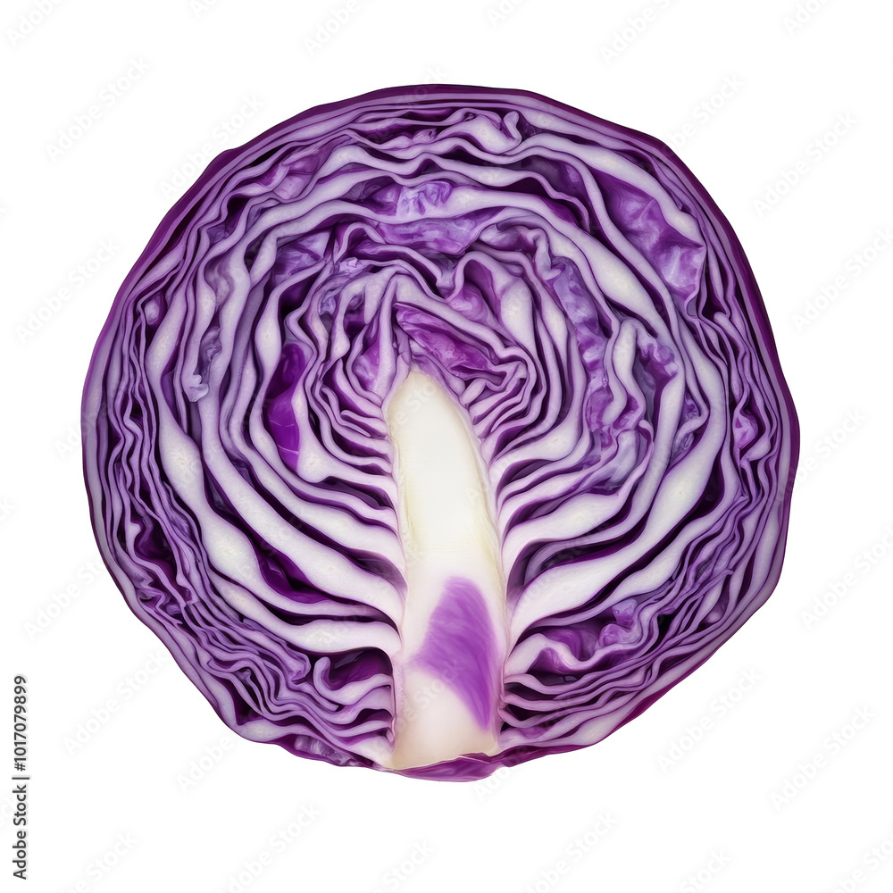 A vibrant slice of purple cabbage showcasing its intricate layers against a clean Png background, Purple cabbage slice on Png background A vibrant slice of purple cabbage showcasing its intricate layers against a clean Png background, Purple cabbage slice on Png background