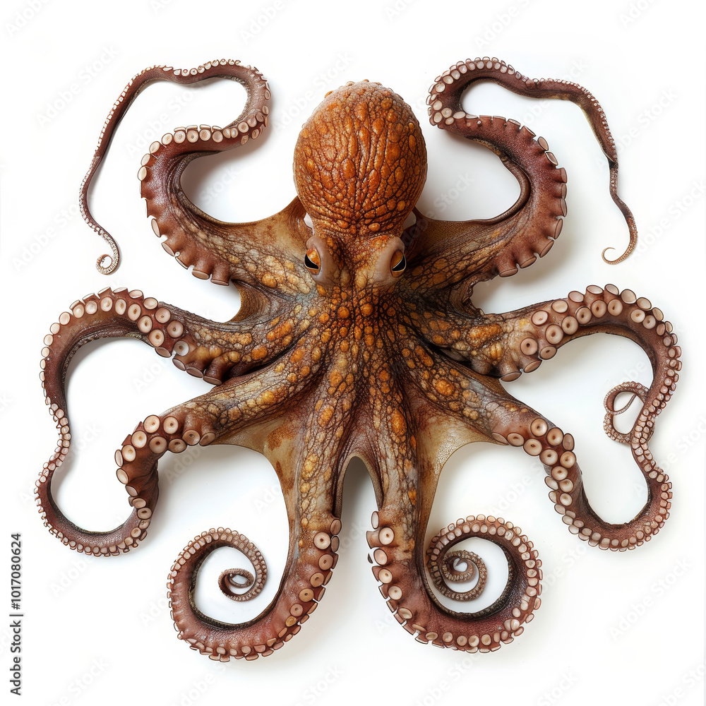 3d render brown realistic cartoon funny octopus with eyes on white isolated background 3d render brown realistic cartoon funny octopus with eyes on white isolated background