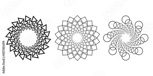 Set of black geometric rotated shapes. Circle form. Trendy design element for frame, logo, tattoo, sign, symbol, web, prints, posters, template, pattern and abstract background