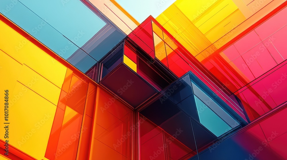 Fototapeta premium Colorful Abstract Geometric Glass Structures in Vibrant Urban Setting