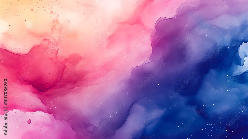 Fototapeta premium Abstract watercolor background with vibrant colors in pink, orange, blue and white hues.