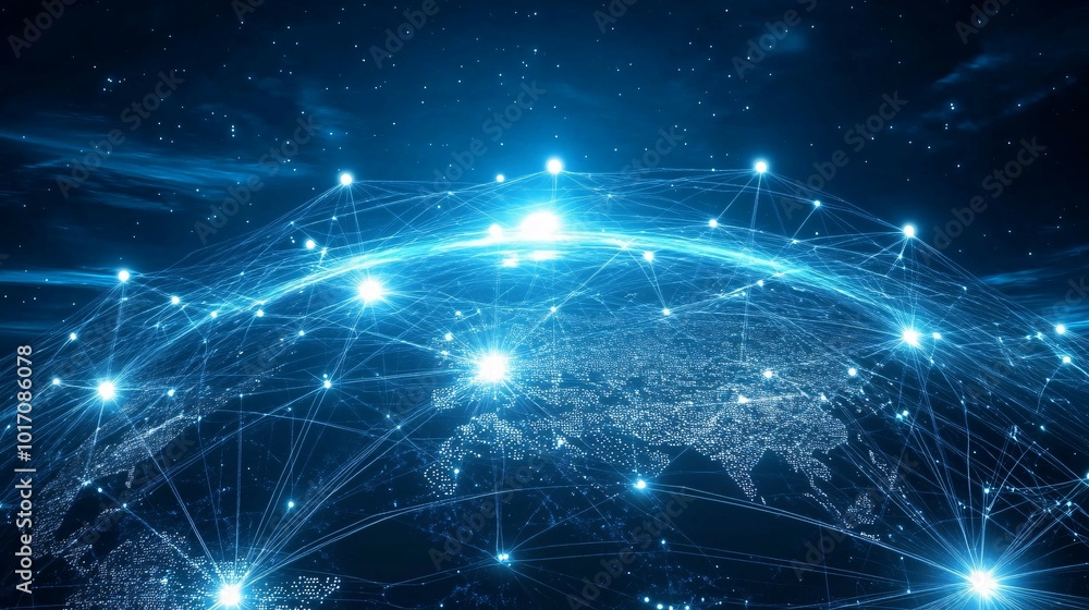 Fototapeta premium Global Network Connections with Glowing Nodes and Lines
