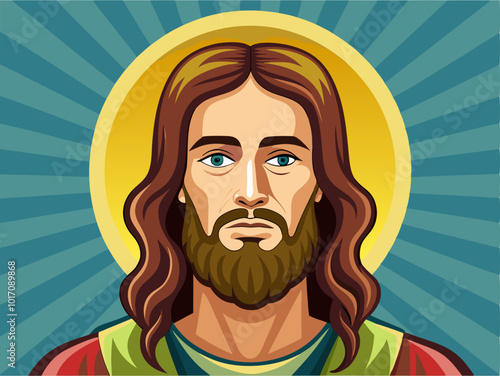 portrait of Jesus Christ with halo vector illustration