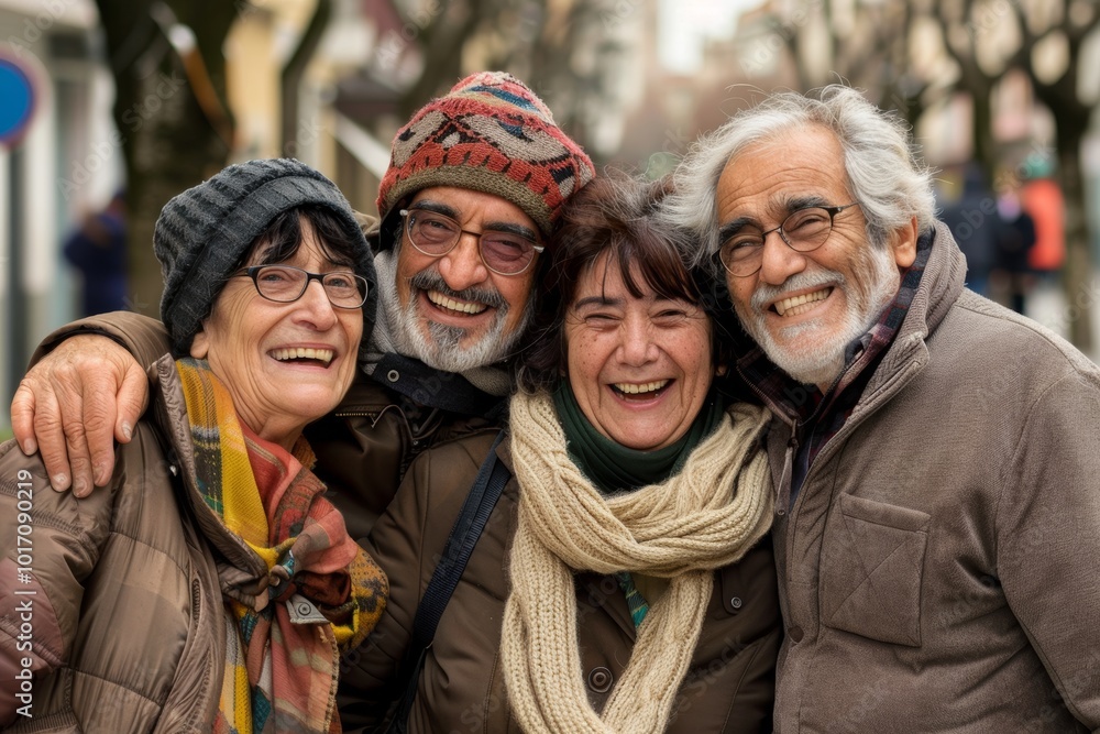 Portrait of three senior friends laughing and having fun on the street Portrait of three senior friends laughing and having fun on the street