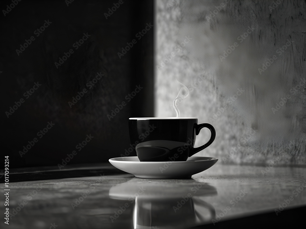 Obraz premium Minimalistic HDR scene: cup of coffee, on dark background