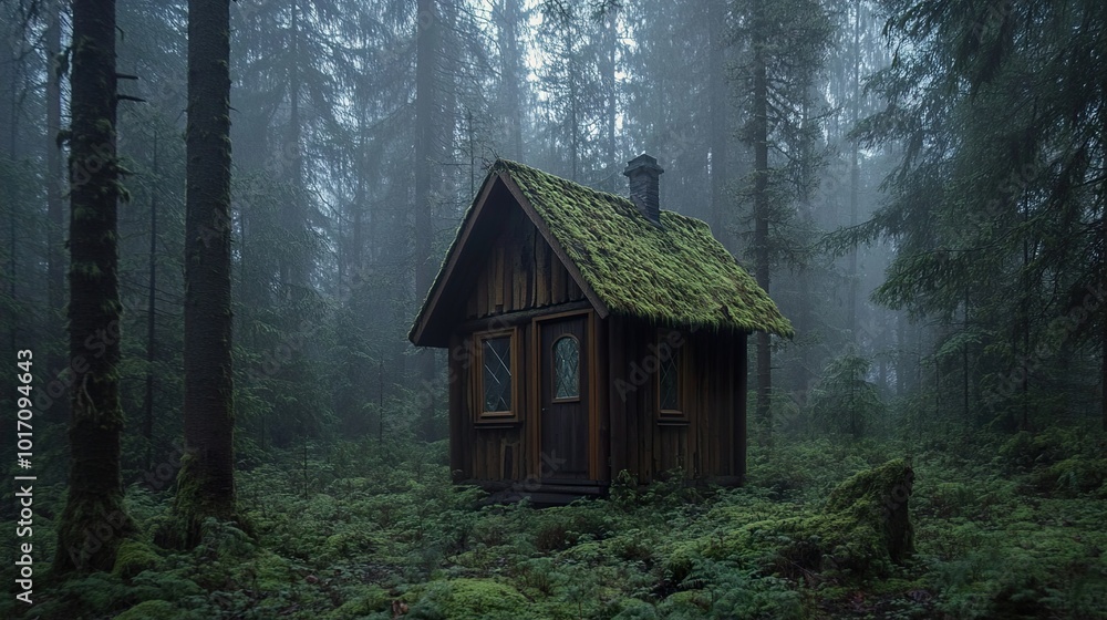 Enchanted Cabin in a Foggy Forest Enchanted Cabin in a Foggy Forest
