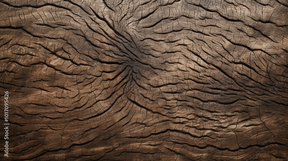 Fototapeta premium The Rough, Cracked Surface Of Oak Bark Unveils A Beautiful Natural Wood Grain Pattern. 