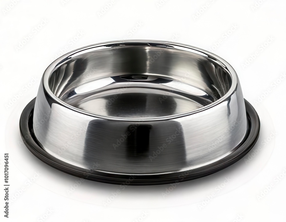 Empty Metal pet bowl isolated on white. Generated image Empty Metal pet bowl isolated on white. Generated image