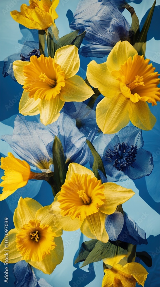 Yellow Daffodils and Blue Flowers: A Stunning Floral Arrangement Yellow Daffodils and Blue Flowers: A Stunning Floral Arrangement