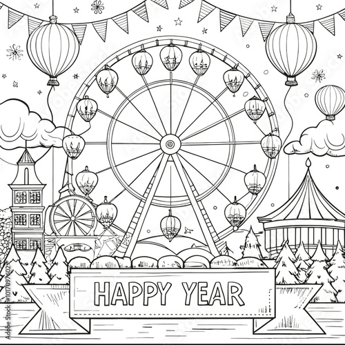Festive Happy New Year Coloring Pages, Fun, Creative, and Engaging Designs to Celebrate the New Year with Colorful Joy for Kids and Adults