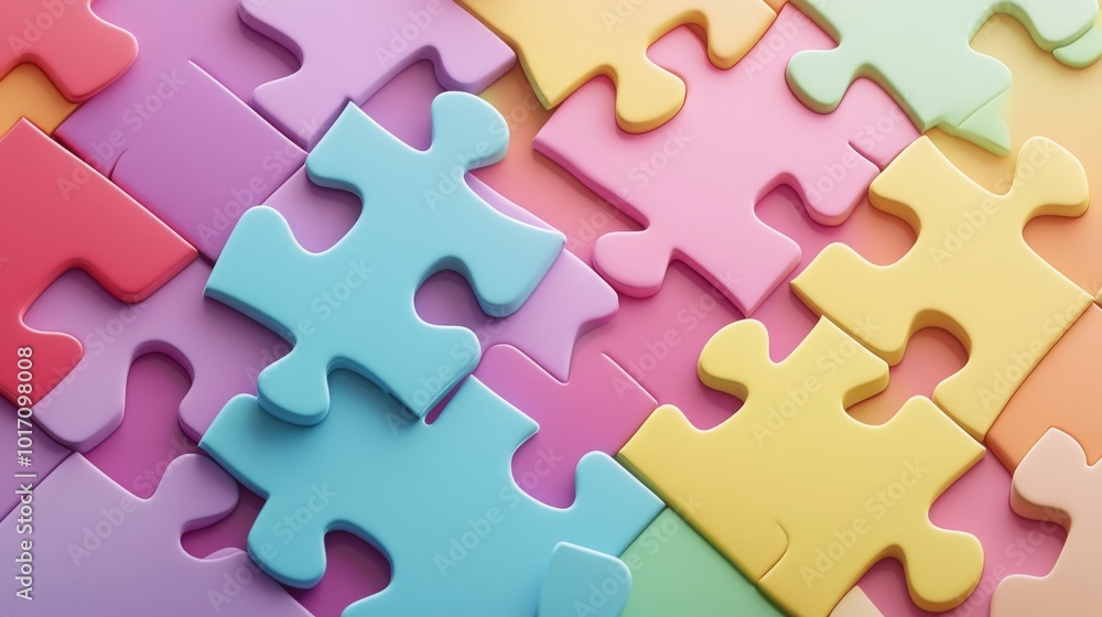 A collection of puzzle pieces in different shapes and colors, ready to be assembled. The pieces are set against a colorful background. A collection of puzzle pieces in different shapes and colors, ready to be assembled. The pieces are set against a colorful background.